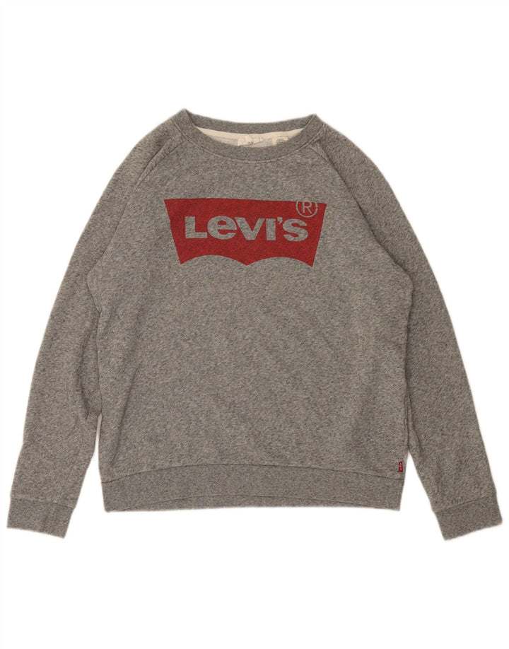 Suéter gráfico feminino Levi's UK 10 pequeno algodão manchado cinza