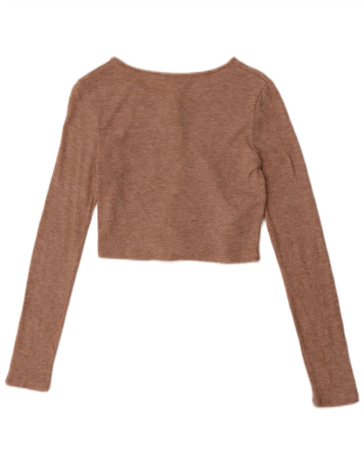 Zara Womens Crop Top UK 8 Pequeno Bege Salpicado