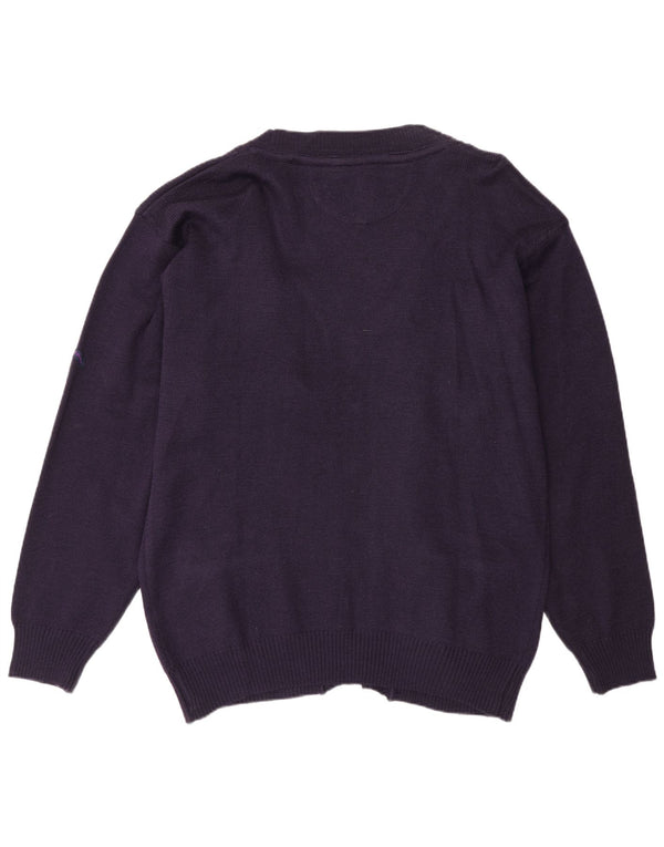 Suéter de cardigã aberto masculino vintage 3XL acrílico roxo