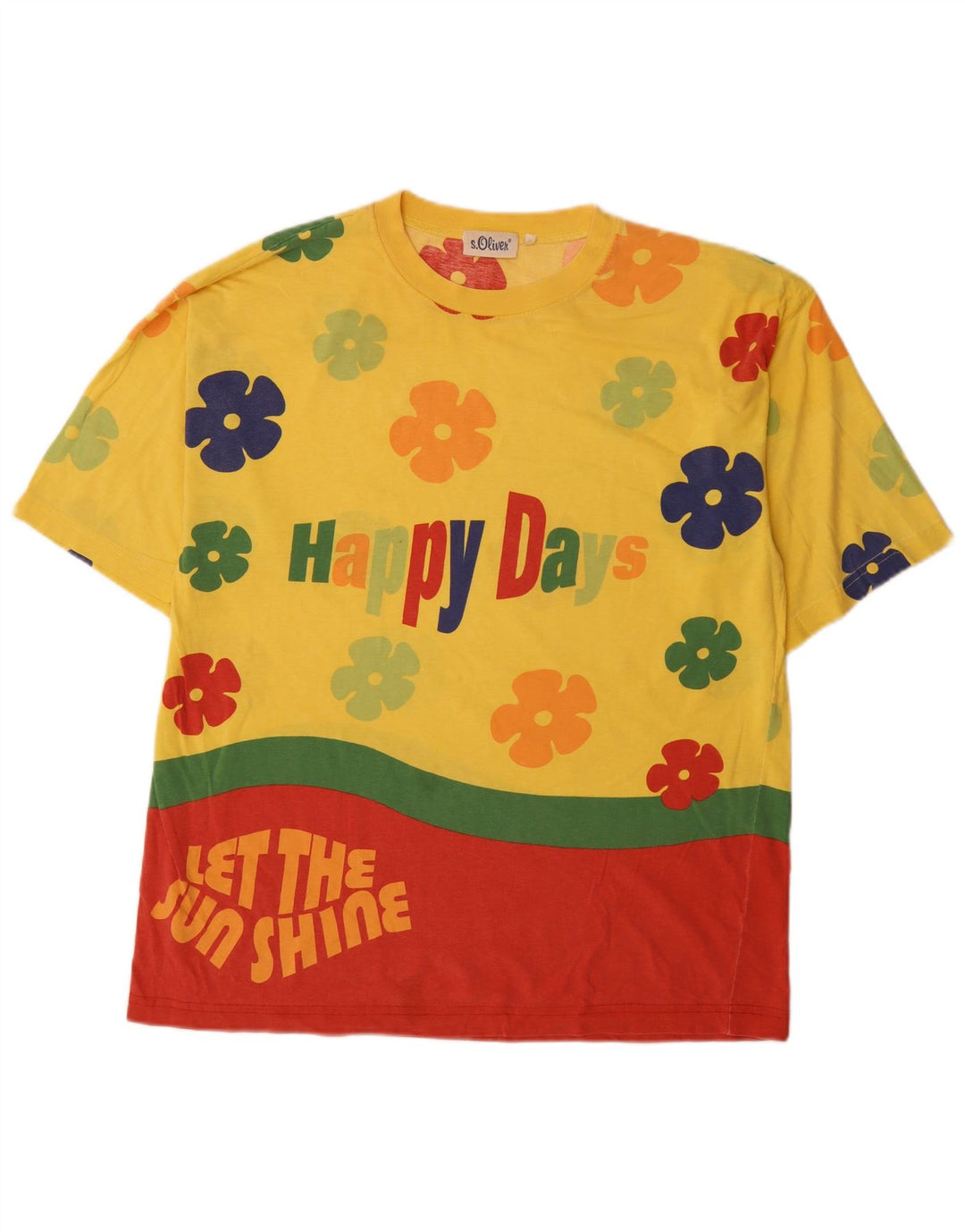 Camiseta gráfica masculina S.Oliver Top grande bloco colorido amarelo