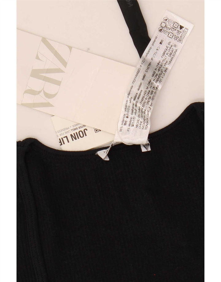 Zara Crop Top Feminino Manga Longa UK 4 XS Preto Poliamida