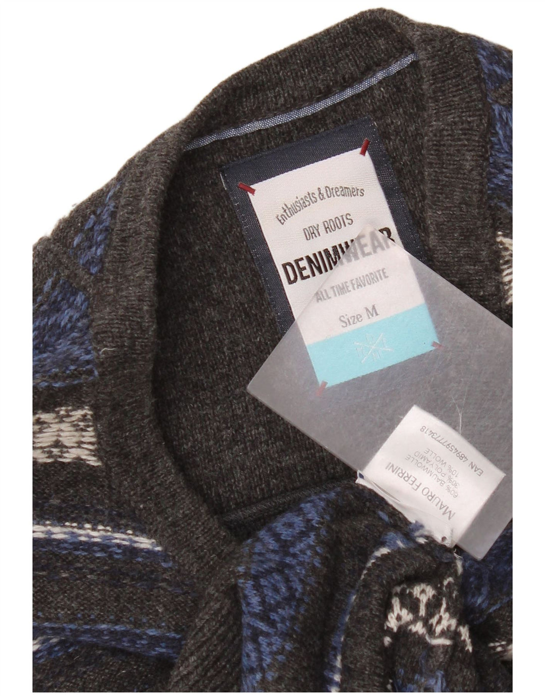 Suéter vintage masculino com gola redonda e algodão listrado cinza médio