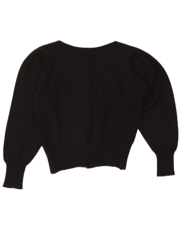 Suéter cardigan vintage feminino UK 14 médio preto floral