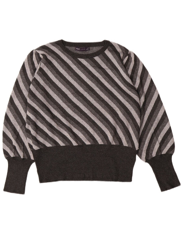 Suéter feminino MARKS & SPENCER com gola redonda UK 18 XL listrado cinza