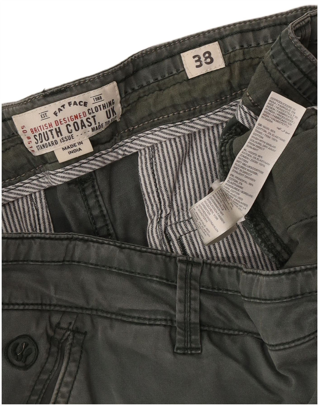 Shorts cargo regulares masculinos Fat Face W38 XL algodão verde