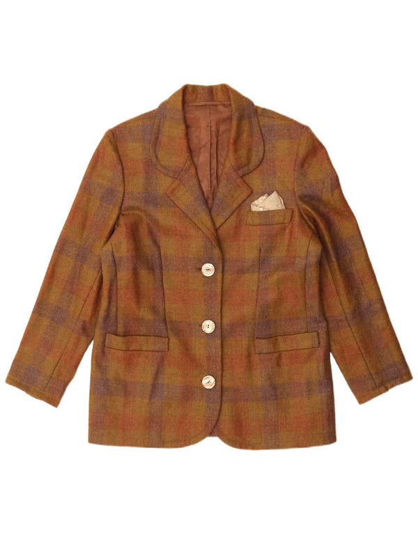 Jaqueta blazer vintage feminina com 3 botões Reino Unido 14 xadrez bege médio