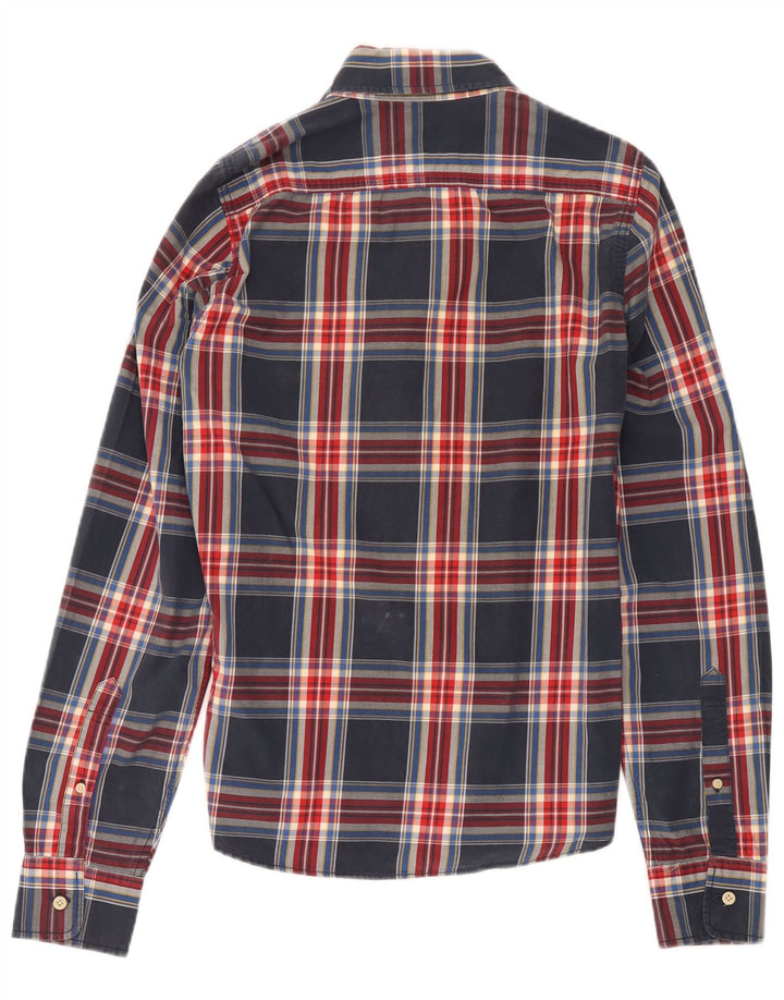 Camisa muscular masculina Abercrombie & Fitch de algodão xadrez azul marinho médio