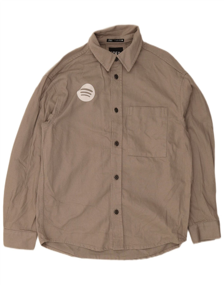 Camisa gráfica masculina Zara grande algodão cinza