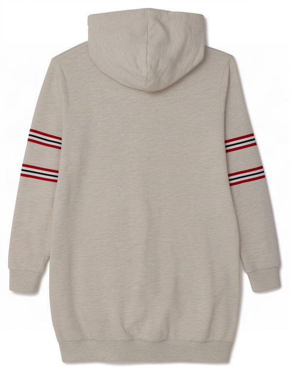 Vestido feminino Superdry com capuz gráfico UK 12 algodão listrado cinza médio