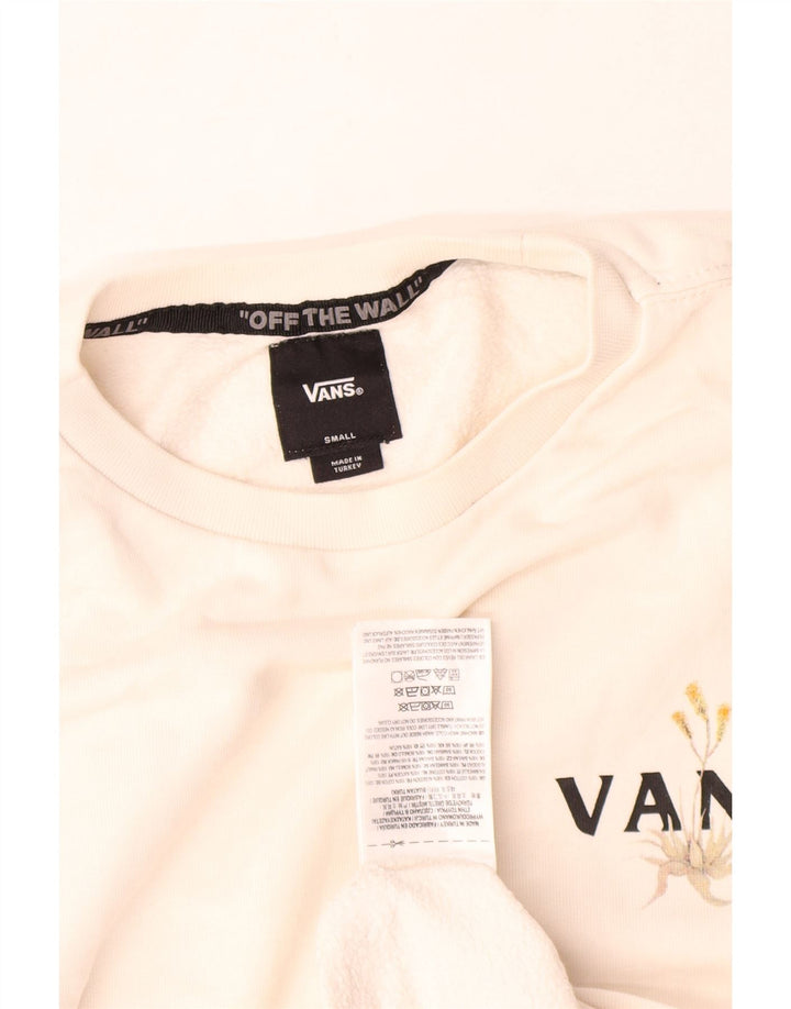 Vans Mens Graphic Moletom Jumper Pequeno Algodão Branco
