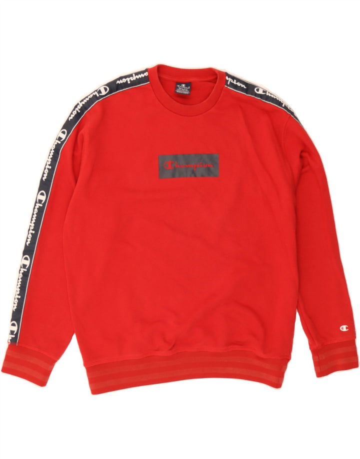 CHAMPION Mens Graphic Sweatshirt Jumper Medium Red Colourblock Cotton Vintage Champion and Second-Hand Champion from Messina Hembry 