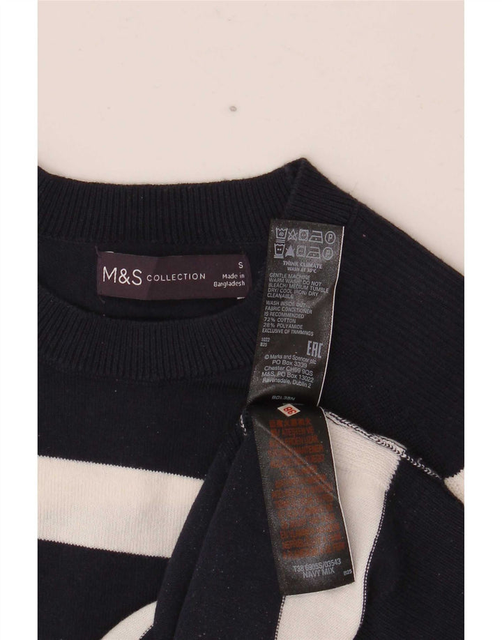 Suéter feminino Marks & Spencer com gola redonda Reino Unido 10 pequeno azul marinho