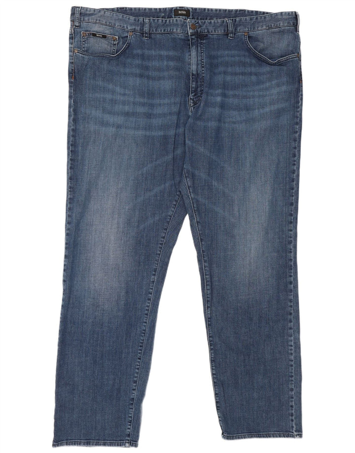 Hugo Boss Mens Straight Jeans W48 L34 Azul Algodão