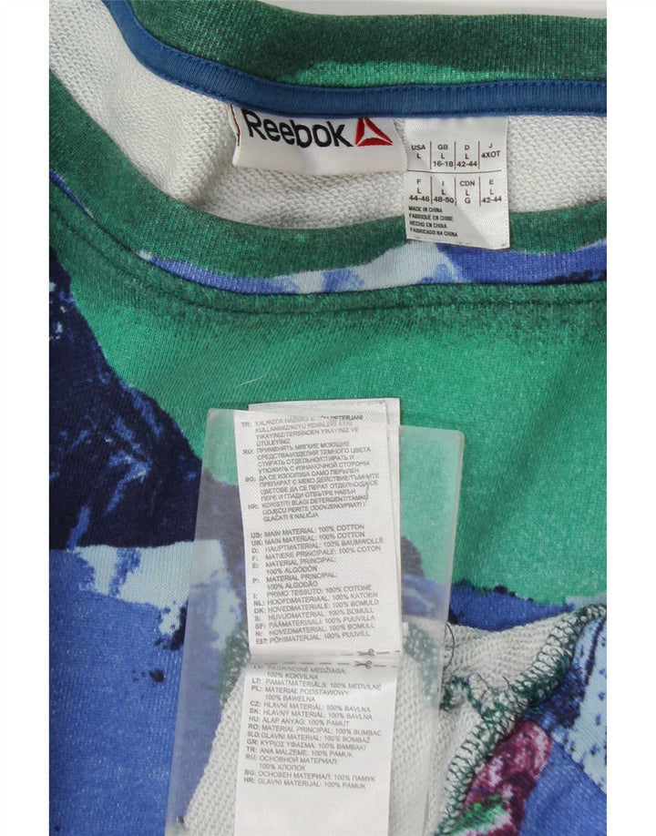 Reebok feminino gráfico moletom jumper UK 16/18 grande multicolorido