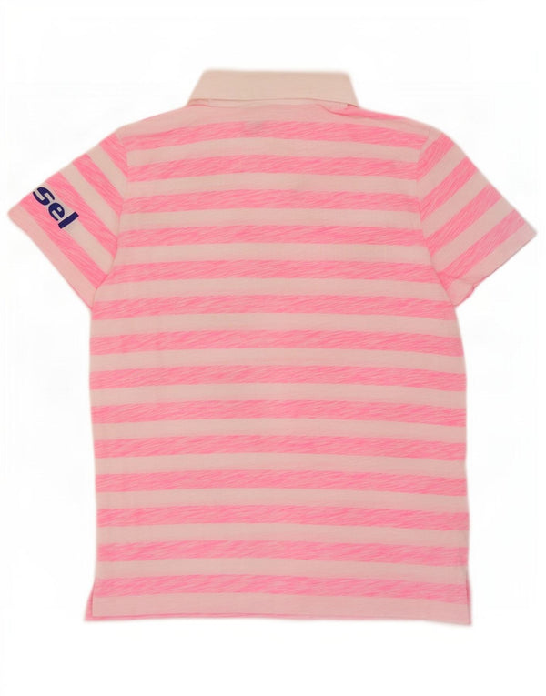 Camisa polo feminina Diesel UK 16 grande algodão listrado rosa