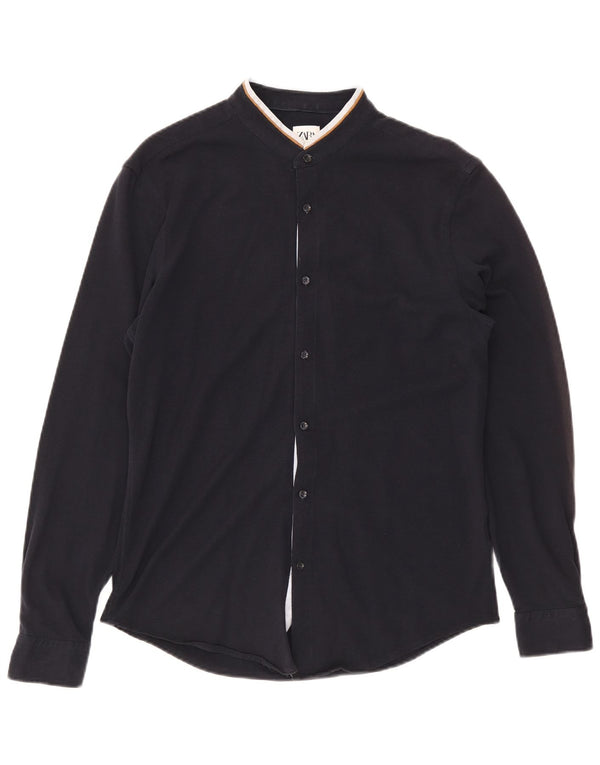 Zara Camisa masculina média azul marinho