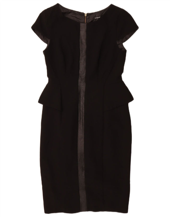 Vestido feminino Autograph Peplum da MARKS & SPENCER UK 10 pequeno poliéster preto
