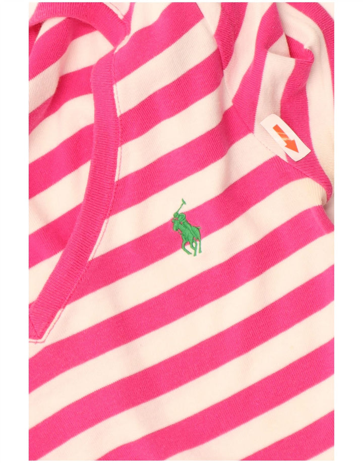 Camiseta feminina Ralph Lauren UK 12 algodão listrado rosa médio