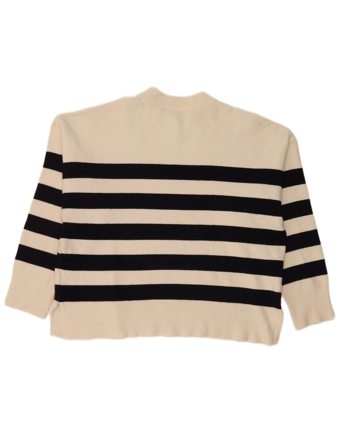 Suéter feminino Zara com gola redonda grande e listrado branco pequeno Reino Unido 10