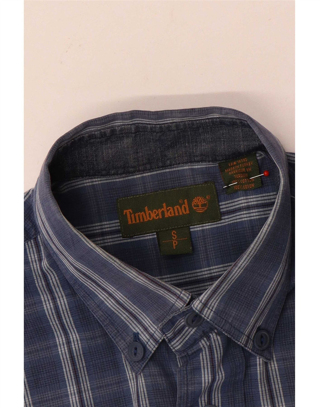 Camisa masculina de manga curta Timberland pequena azul xadrez algodão