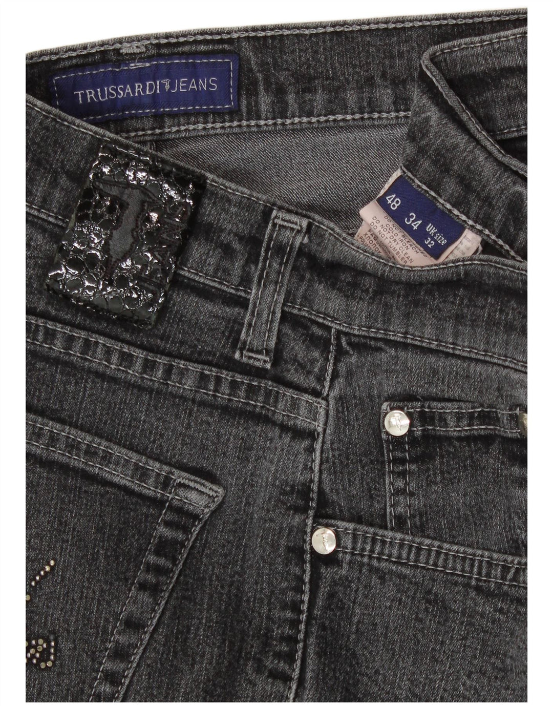 Jeans retos femininos Trussardi W32 L28 algodão cinza