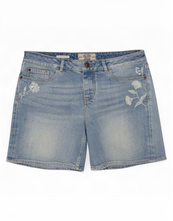 Shorts jeans femininos Fat Face UK 10 algodão floral azul W27 pequeno