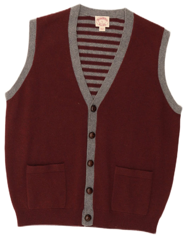 Suéter cardigã masculino sem mangas Brooks Brothers grande listrado cor de vinho
