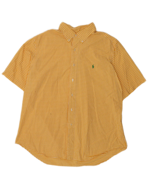 Ralph Lauren Camisa masculina de manga curta clássica XL XL algodão guingão amarelo