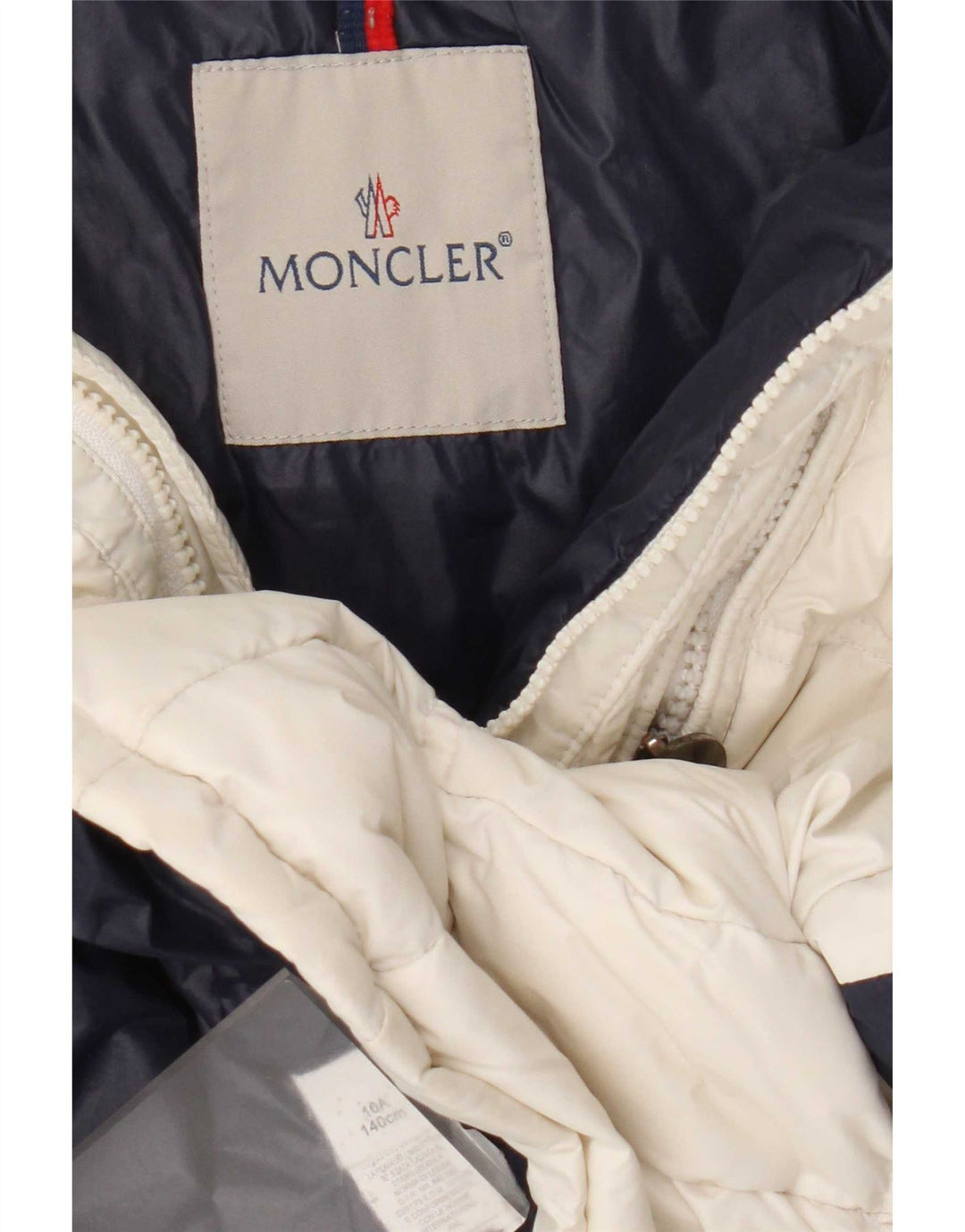 Jaqueta acolchoada gráfica Moncler para meninas 9-10 anos branco Colourblock poliamida