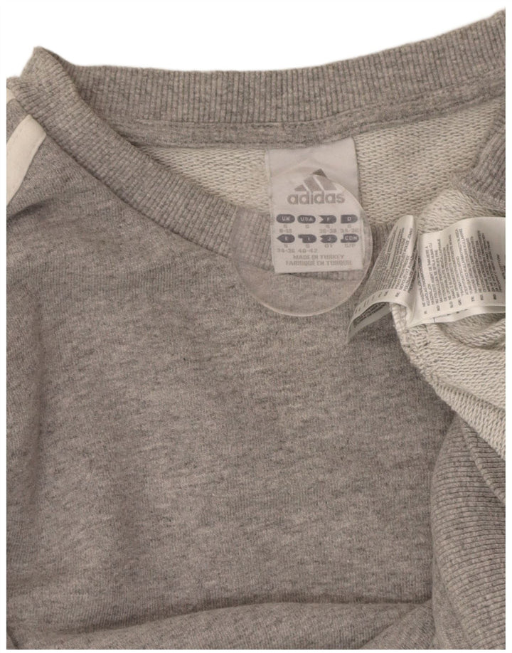 ADIDAS Womens Sweatshirt Jumper UK 10 Pequeno Cinza Algodão