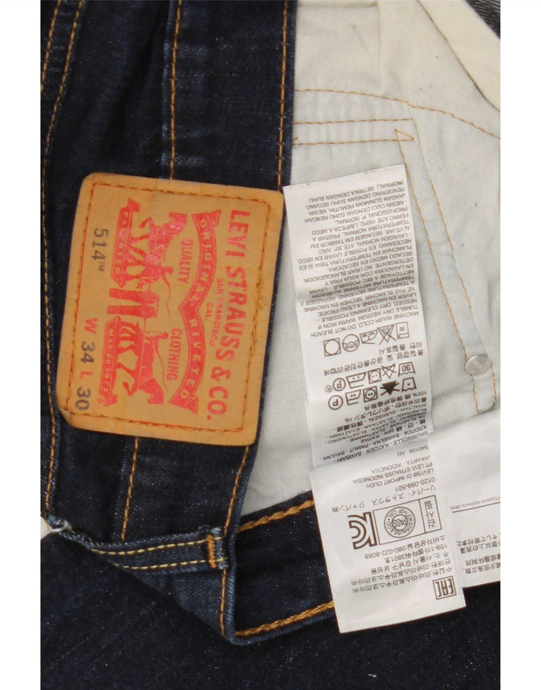 Levi's Masculino 514 Straight Jeans W34 L30 Azul Marinho Algodão