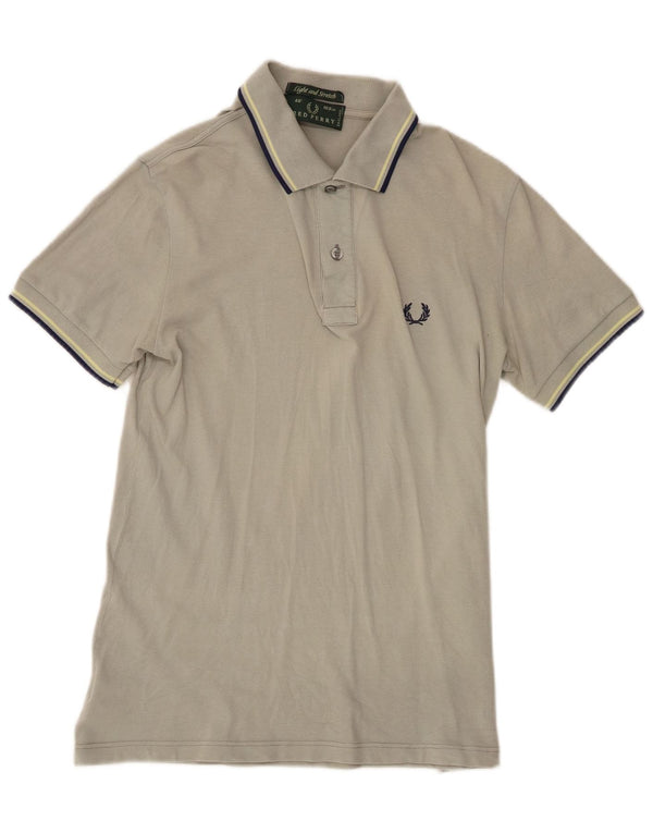 Camisa polo masculina Fred Perry pequena listrada cinza de algodão