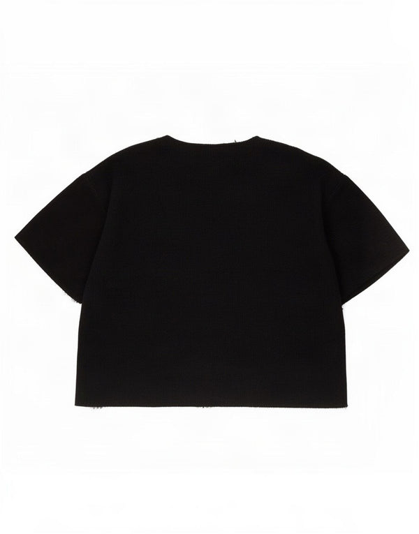 Zara Womens Crop T-Shirt Top UK 14 Médio Preto Poliéster