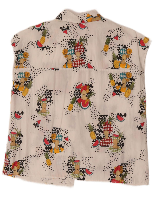Blusa feminina Zara Trafaluc sem mangas UK 10 pequena geométrica branca