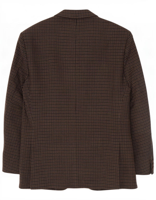 Vintage Mens 3 Button Blazer Jacket UK 42 XL Brown Houndstooth New Wool