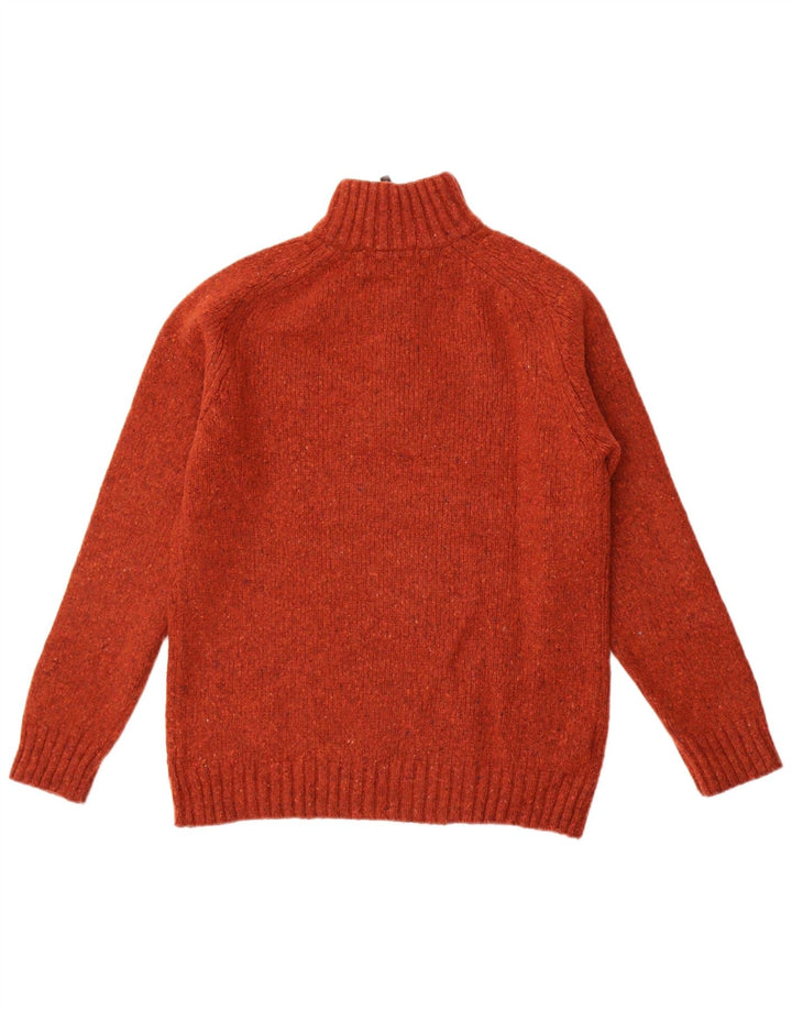 Suéter masculino John Lewis com gola e zíper, lã merino manchada marrom médio