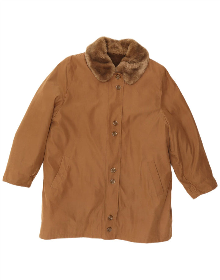 Casaco Sherpa feminino VINTAGE Reino Unido 16 grande poliéster marrom