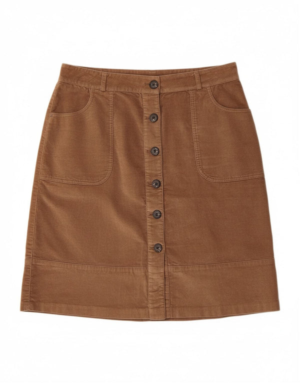 LAURA ASHLEY saia evasê feminina Reino Unido 12 médio W32 algodão marrom