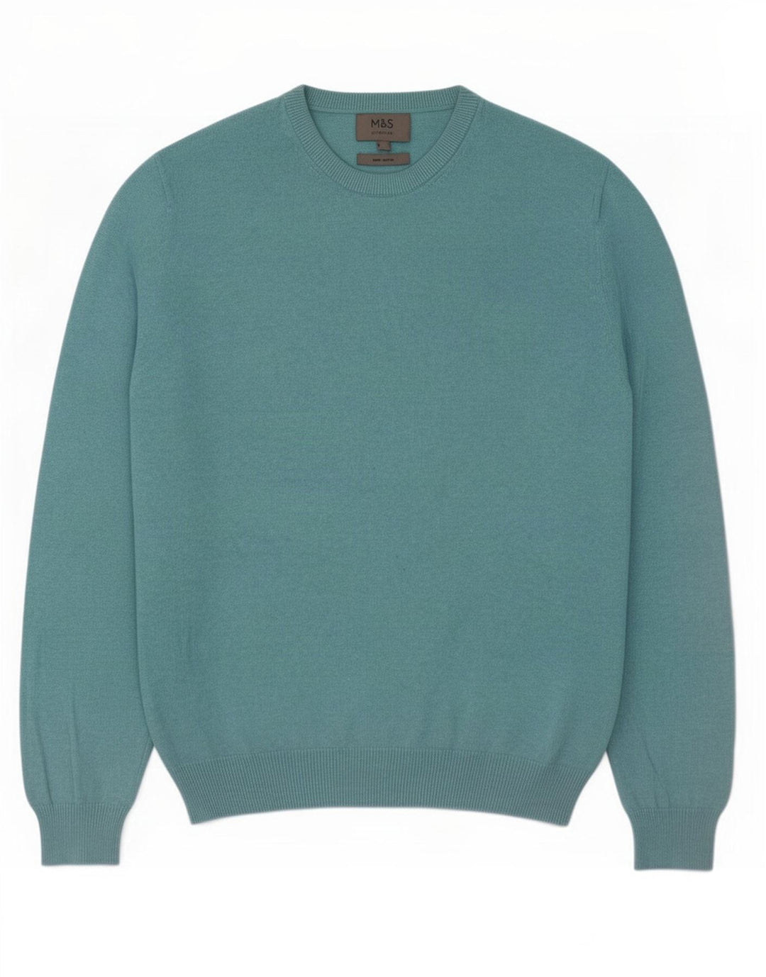 Suéter masculino Marks & Spencer com gola redonda, algodão azul médio