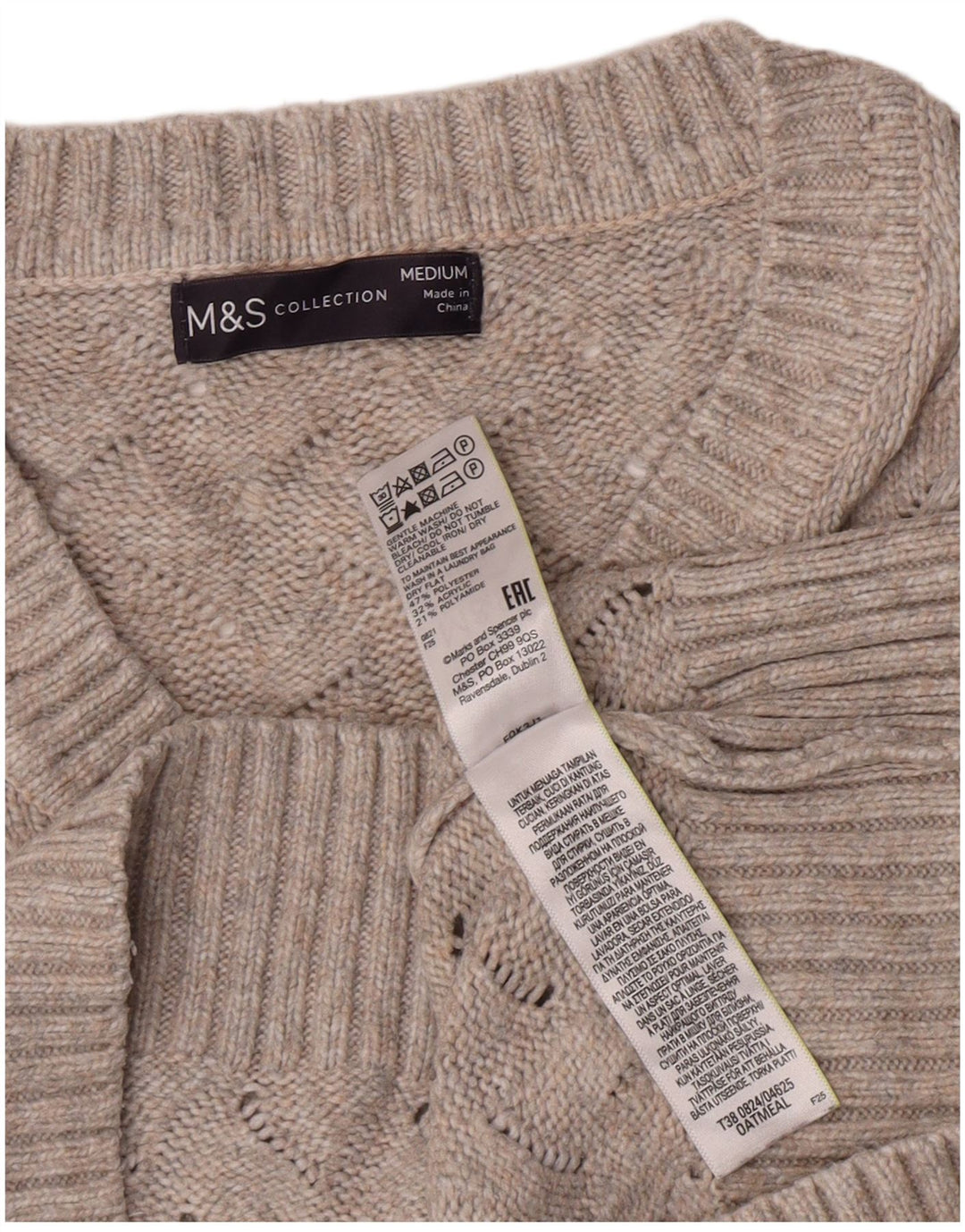 Suéter feminino Marks & Spencer com decote em V UK 14 cinza médio