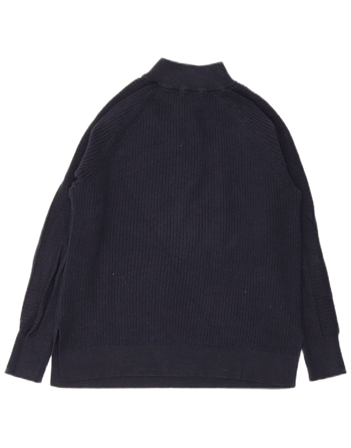 Suéter feminino Marks & Spencer com gola e zíper Reino Unido 14 médio azul marinho