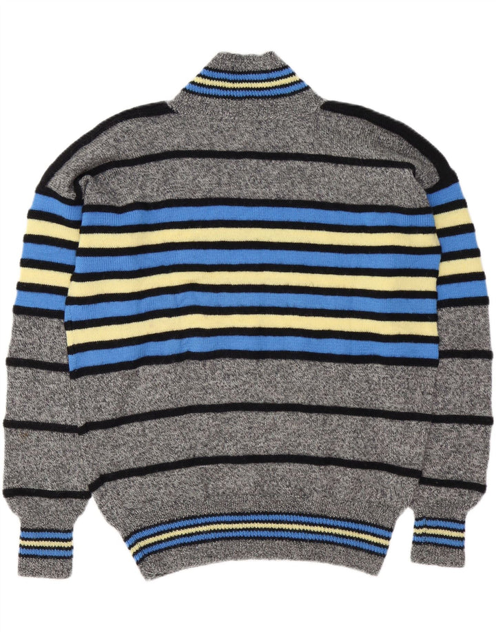 VINTAGE Mens V-Neck Jumper Sweater Large Grey Striped