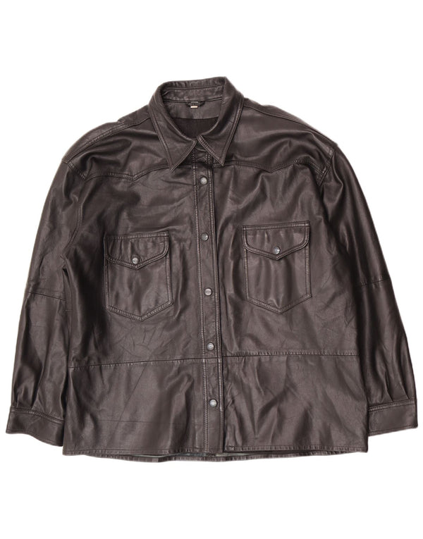Jaqueta de couro oversized feminina vintage EU 40 médio preto