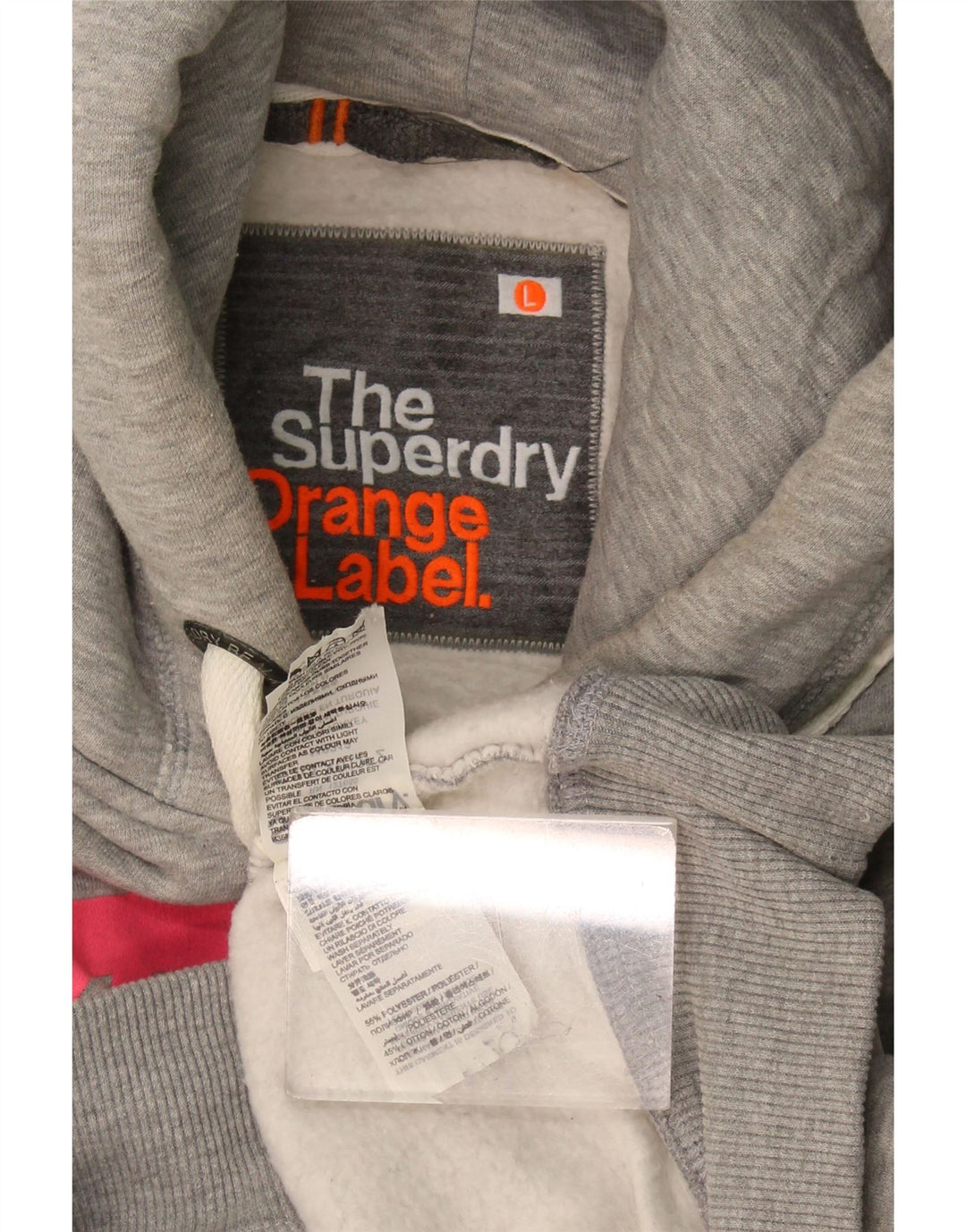 Superdry feminino gráfico moletom com capuz UK 16 grande poliéster cinza