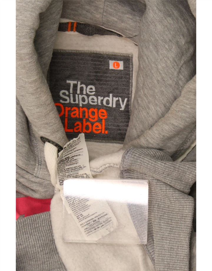 Superdry feminino gráfico moletom com capuz UK 16 grande poliéster cinza