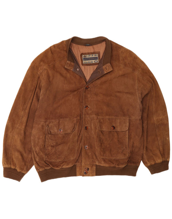 Jaqueta bomber de camurça masculina autêntica Reino Unido 44 2XL couro marrom