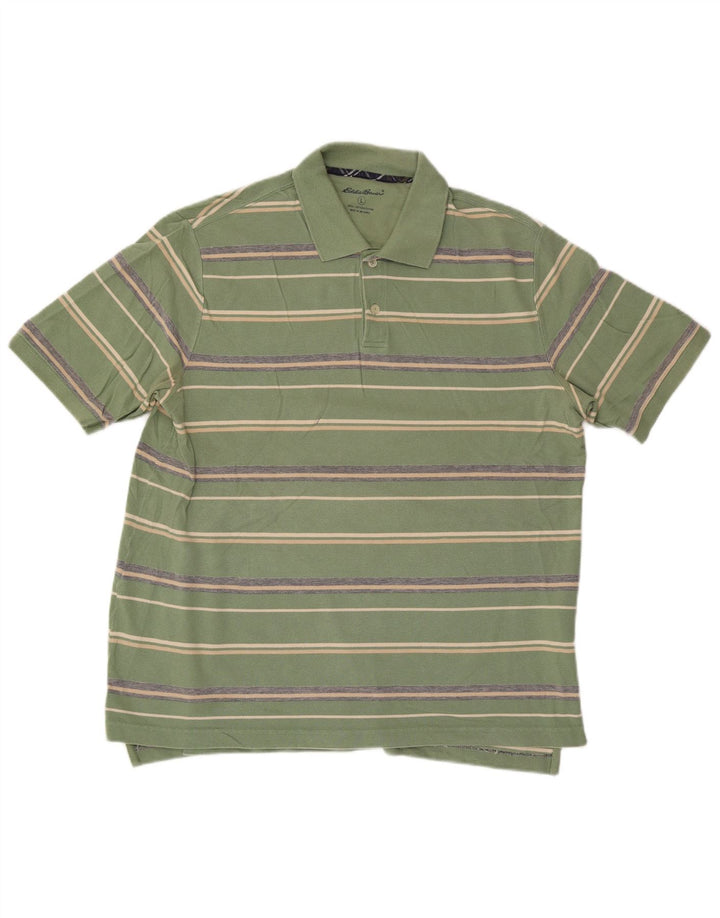 Camisa pólo masculina Eddie Bauer grande algodão listrado verde