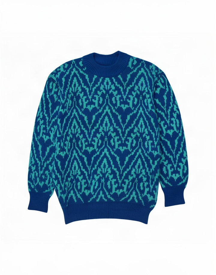 Suéter vintage masculino com gola redonda, azul médio Paisley
