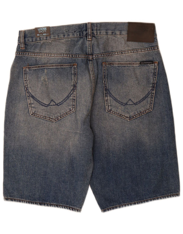 Superdry Mens Distressed Loose Fit Denim Shorts W32 Algodão Azul Médio