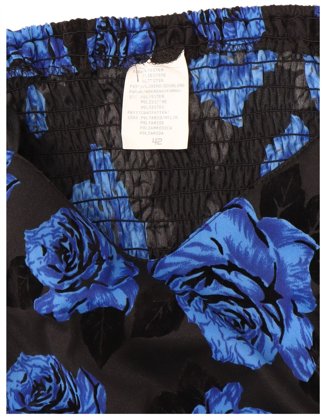 Vestido feminino VINTAGE sem mangas em linha A IT 42 poliéster floral azul médio